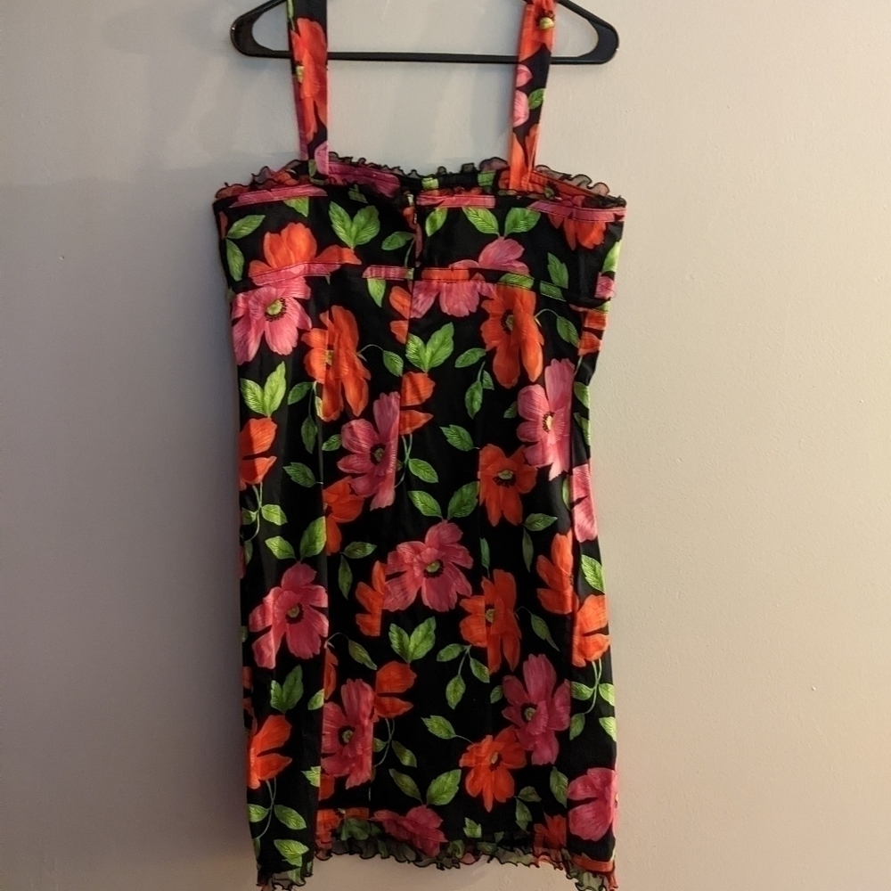 Spenser Jeremy Floral Dress Bright Pretty Ruffled Hem 10 Cotton Spandex - Picture 2 of 6
